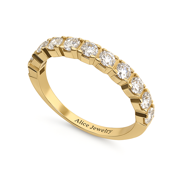 טבעת שורת זירקונים מרשימה | חצי נישואין | משובצת זירקון | זהב לבן 14 קראט | דגם מיכל