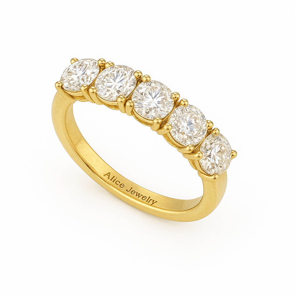 טבעת שורה יוקרתית | חצי נישואין | משובצת זירקון | זהב לבן 14 קראט | דגם לימור