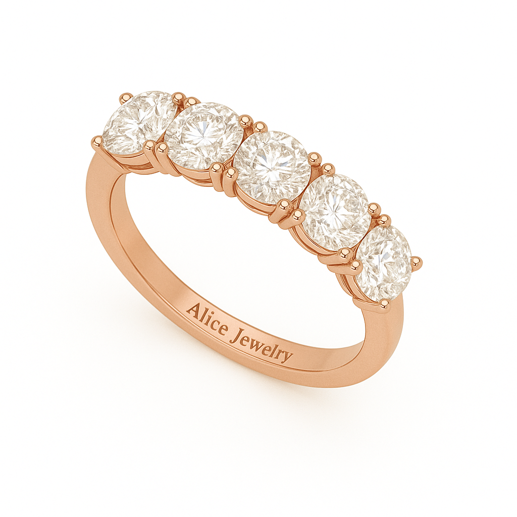 טבעת שורה יוקרתית | חצי נישואין | משובצת זירקון | זהב לבן 14 קראט | דגם לימור