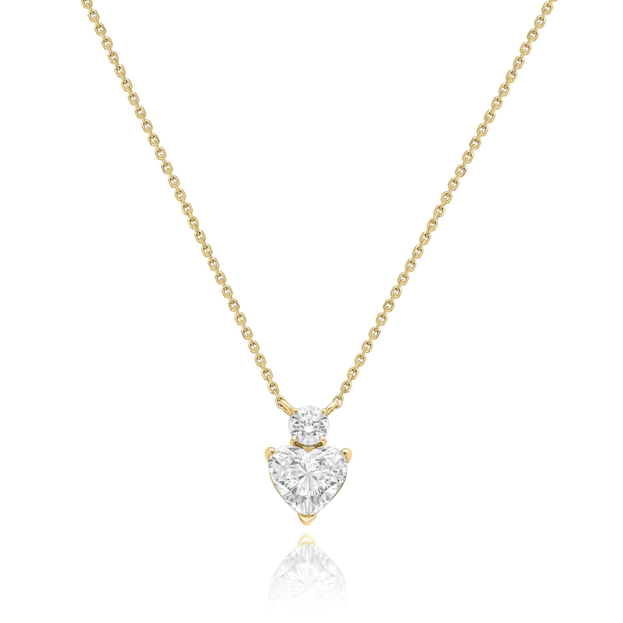 שרשרת תליון יהלומים בעיצוב לב זוהר | יהלומי מעבדה CVD | גודל 1.430 קראט | זהב לבן 14 קראט | דגם אור