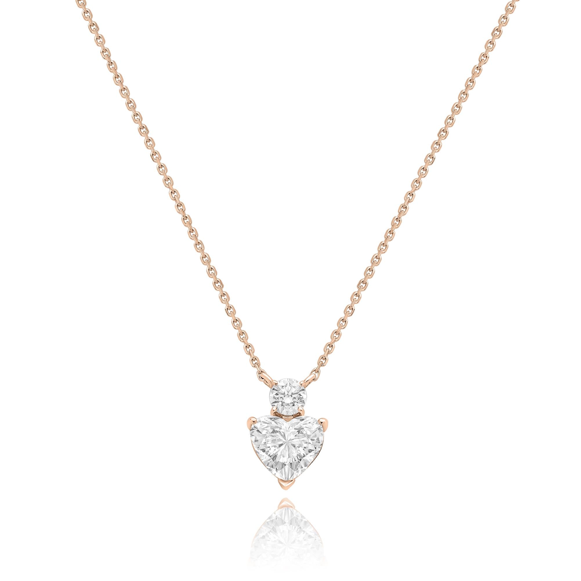 שרשרת תליון יהלומים בעיצוב לב זוהר | יהלומי מעבדה CVD | גודל 1.430 קראט | זהב לבן 14 קראט | דגם אור