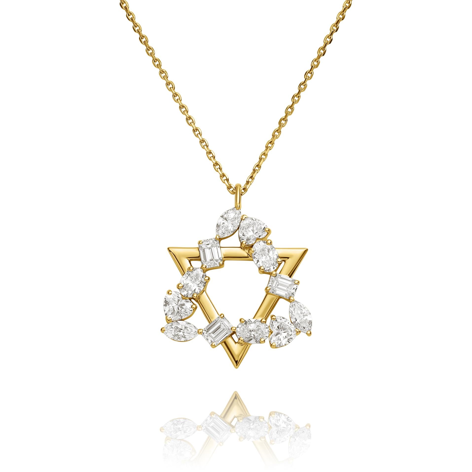 שרשרת תליון מגן דוד מעוצב | יהלומי מעבדה CVD | גודל 1.770 קראט | זהב לבן 14 קראט | דגם הדר