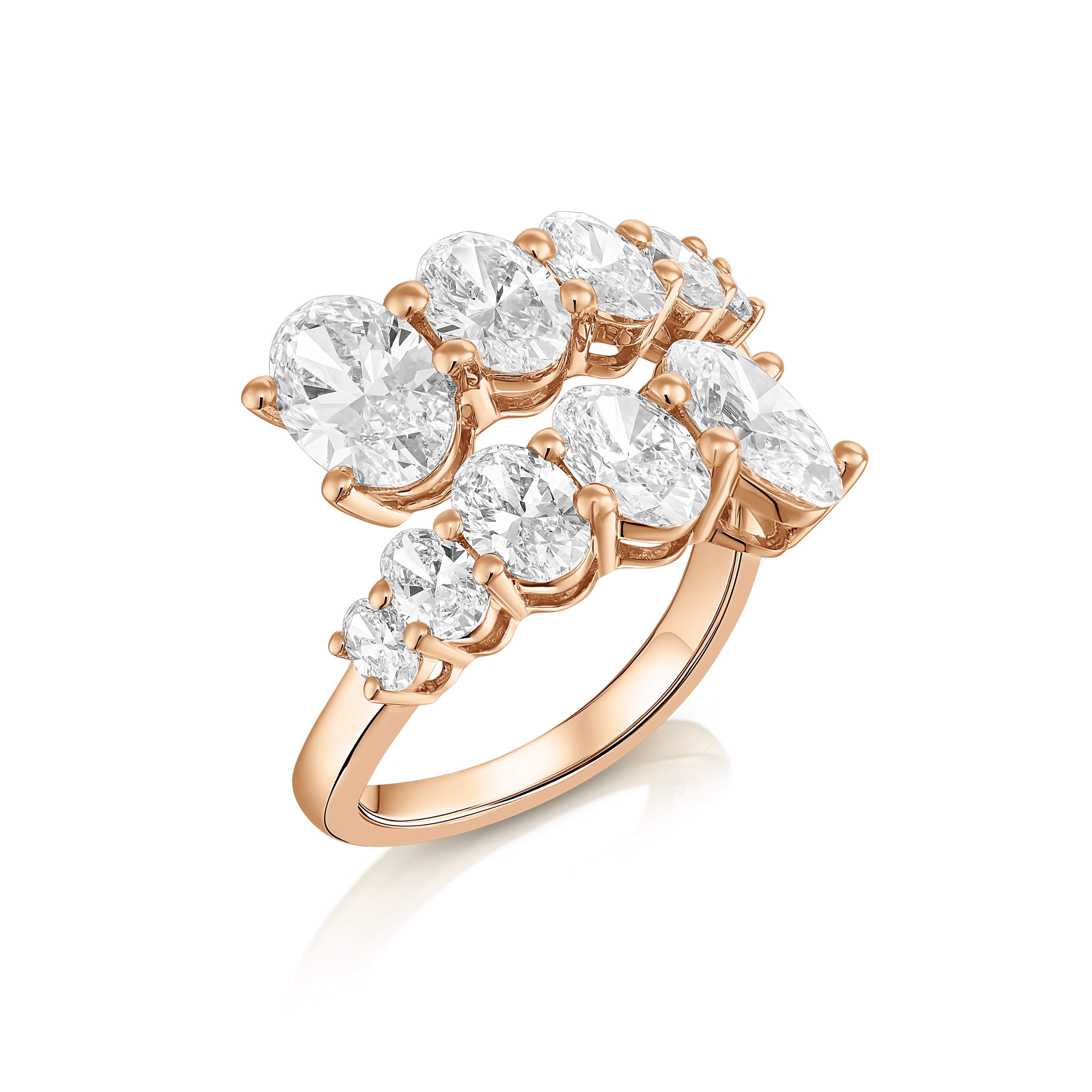 טבעת יהלומים מעוצבת משולבת צורות | יהלומי מעבדה CVD | גודל 2.66 קראט | זהב לבן 14 קראט | דגם ליאת