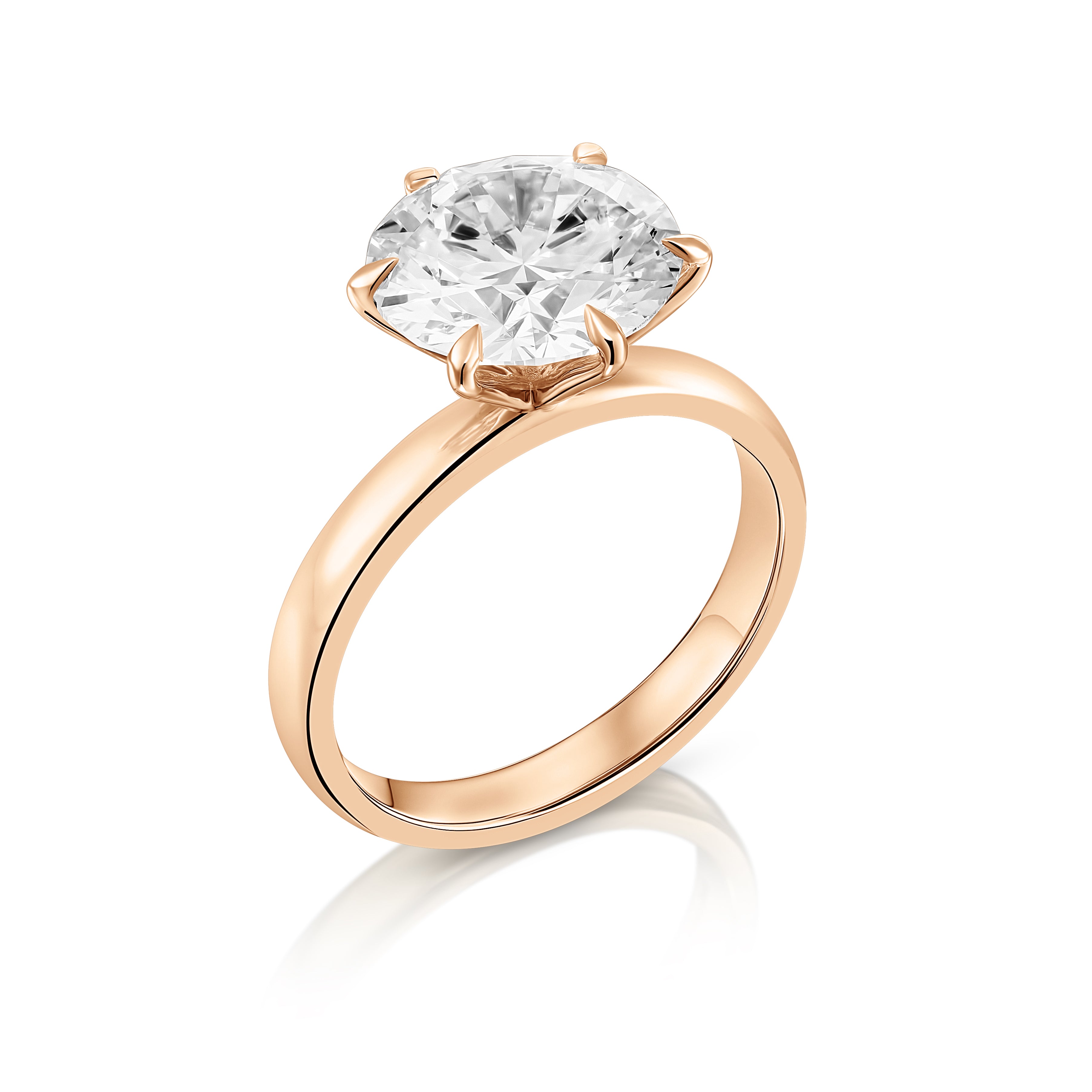 טבעת סוליטר קלאסית | יהלום מעבדה CVD | גודל 4.02 קראט | זהב לבן 14 קראט | דגם אלה