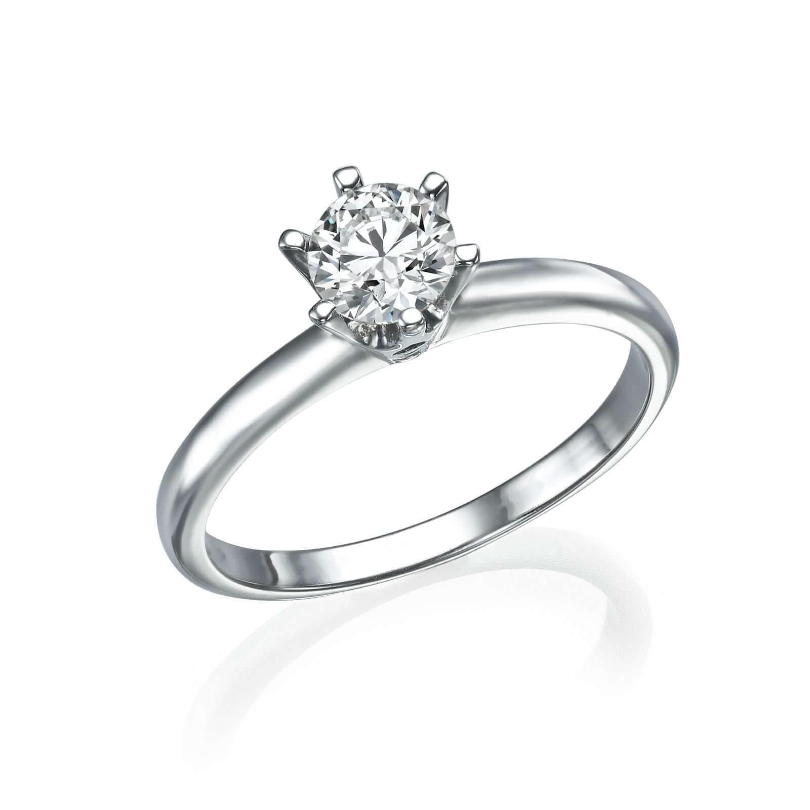 טבעת זהב לבן 14K, המשובצת יהלום מרכזי 